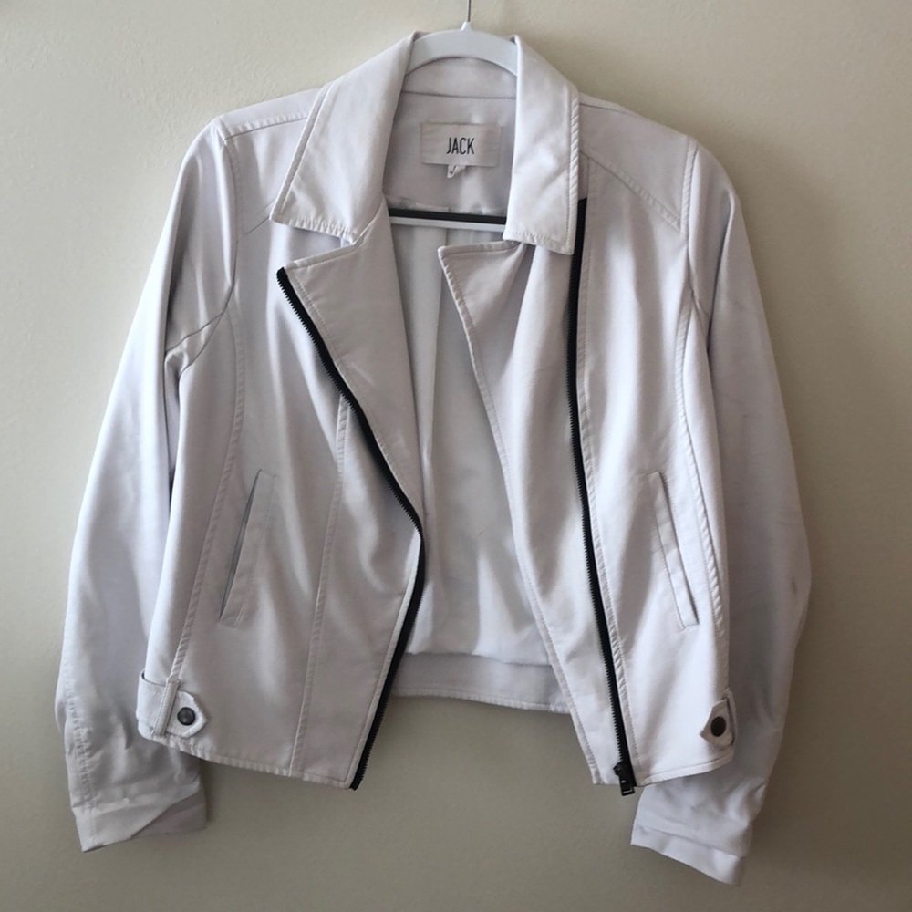 White Leather Jacket with black zipper